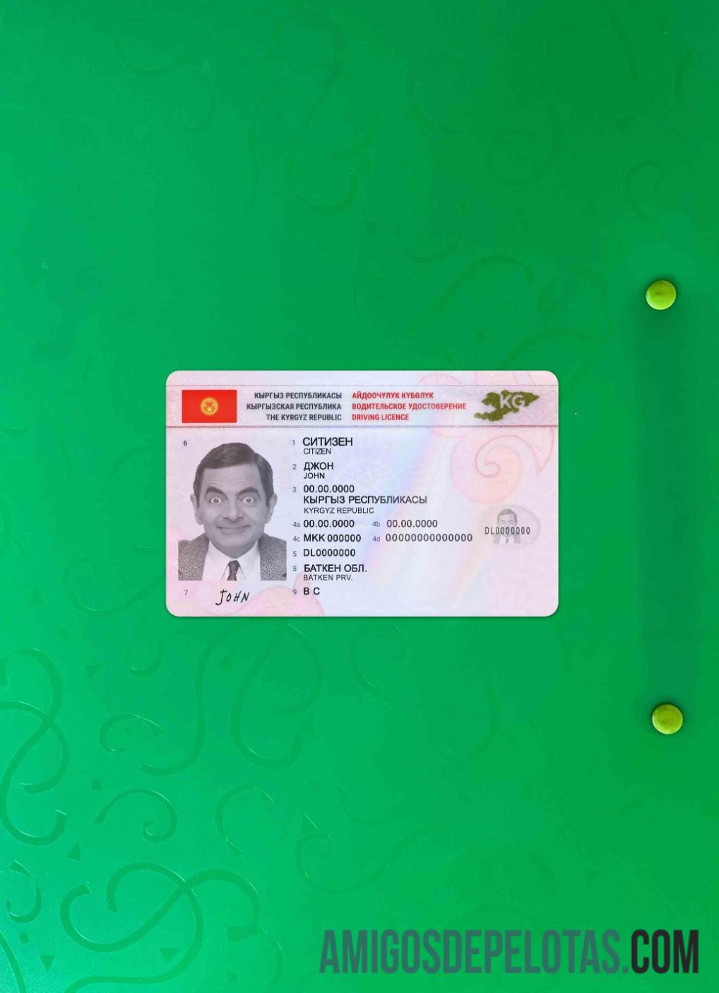 Carteira de habilitação do Quirguistão 2019 Presente fotolook frente exemplo real